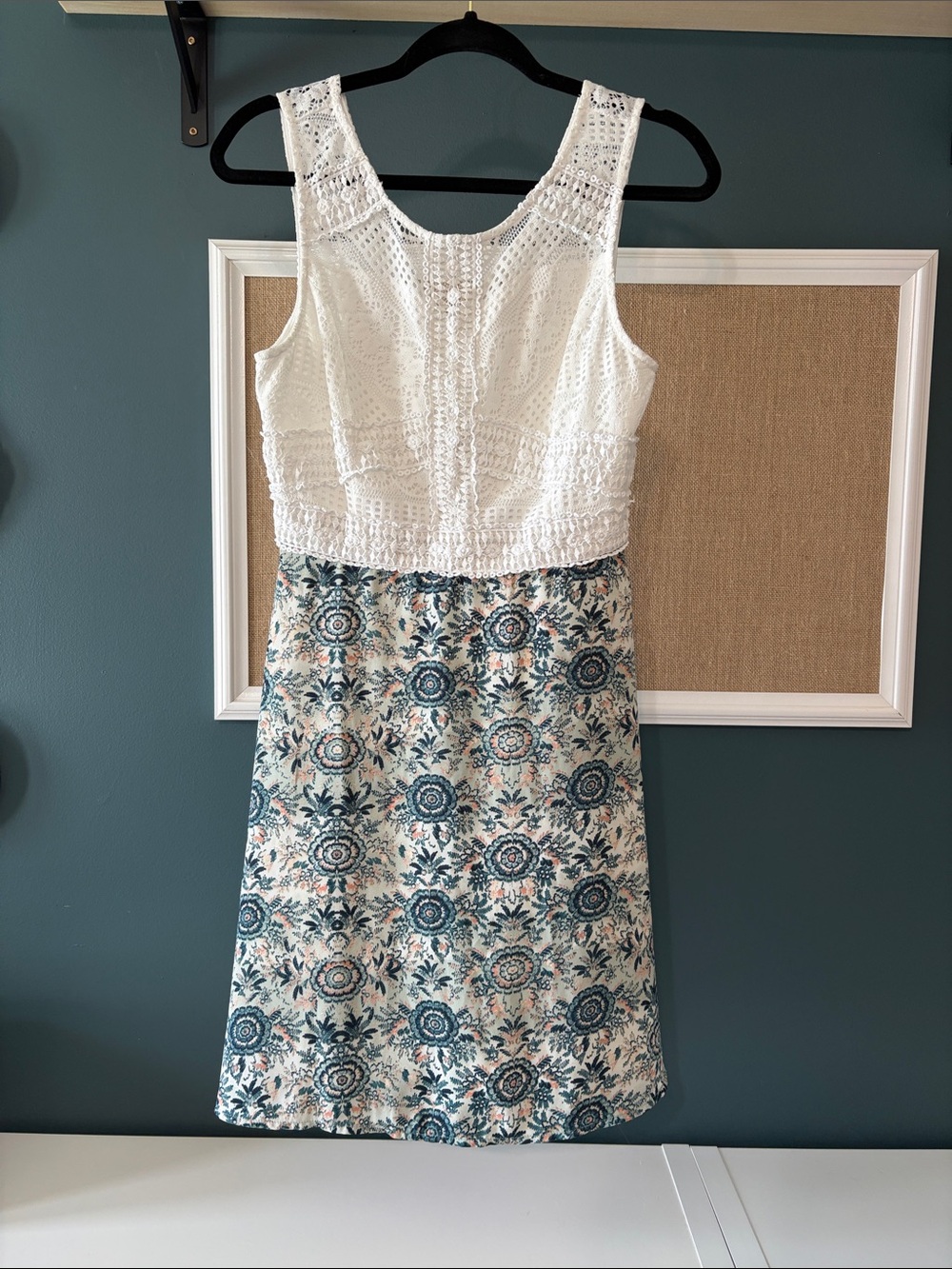 Maurices White Crochet Bodice Blue Floral Midi Dress